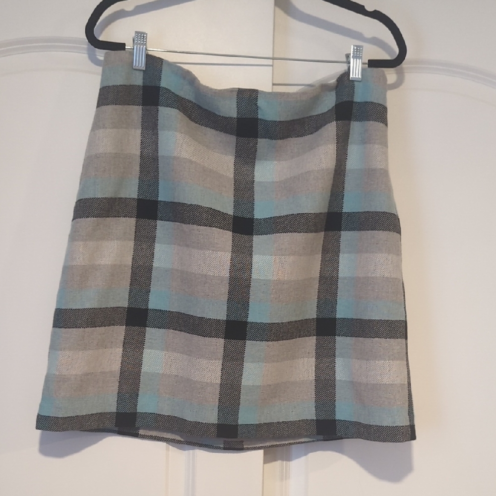 Talbots Blue and Gray Plaid Mini Skirt